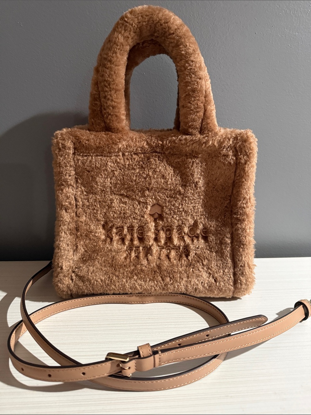 Kate Spade Ellie faux fur small tote features a soft, plush exterior - Picture 2 of 9